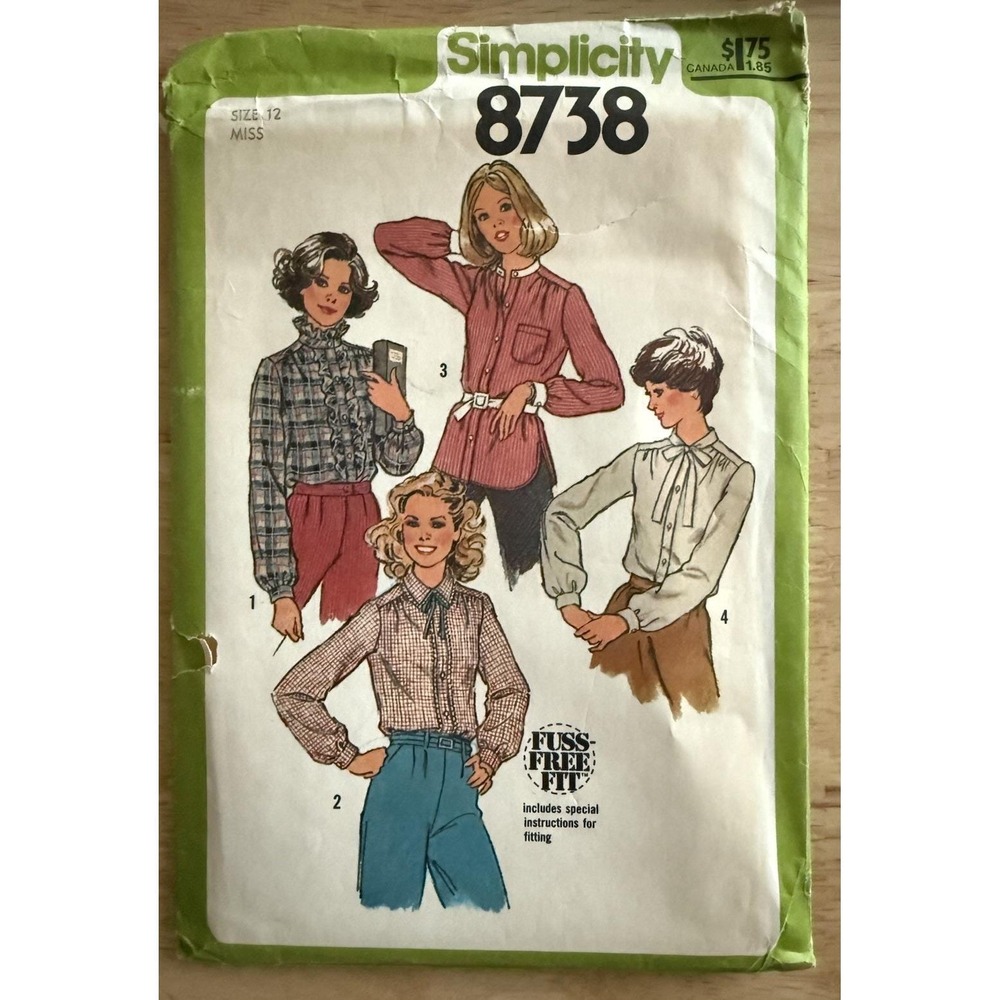 Simplicity Fuss Free‎ Fit Pattern 8738 Misses' Blouse Size 12 Uncut FF